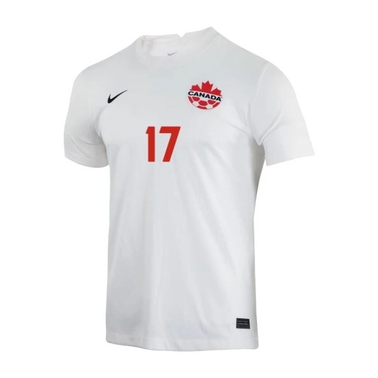 Cyle Larin #17 Canadá Camiseta de Visita Mundial 2022 Cyle Larin #17 Canadá Camiseta de Visita Mundial 2022