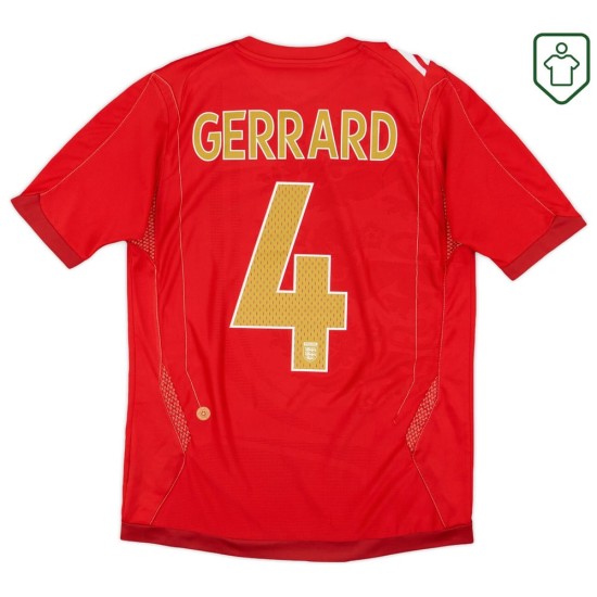 Camiseta retro visitante Inglaterra 2006/08 para hombre Gerrard #4